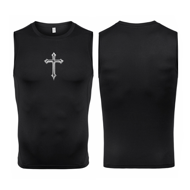 Crossfit Vest - Cross Print Sleeveless Compression Shirt for